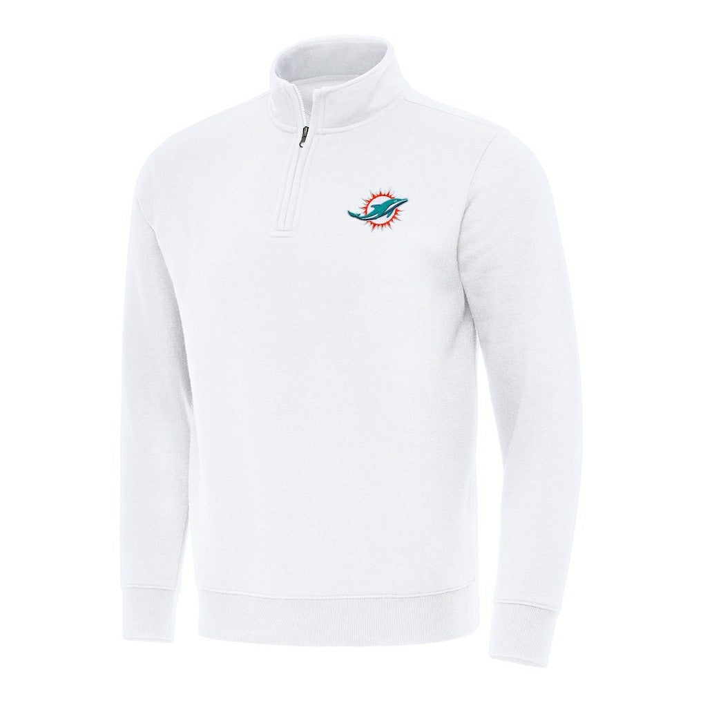 Miami Dolphins Antigua Victory Quarter-Zip Pullover Top - White Pullover