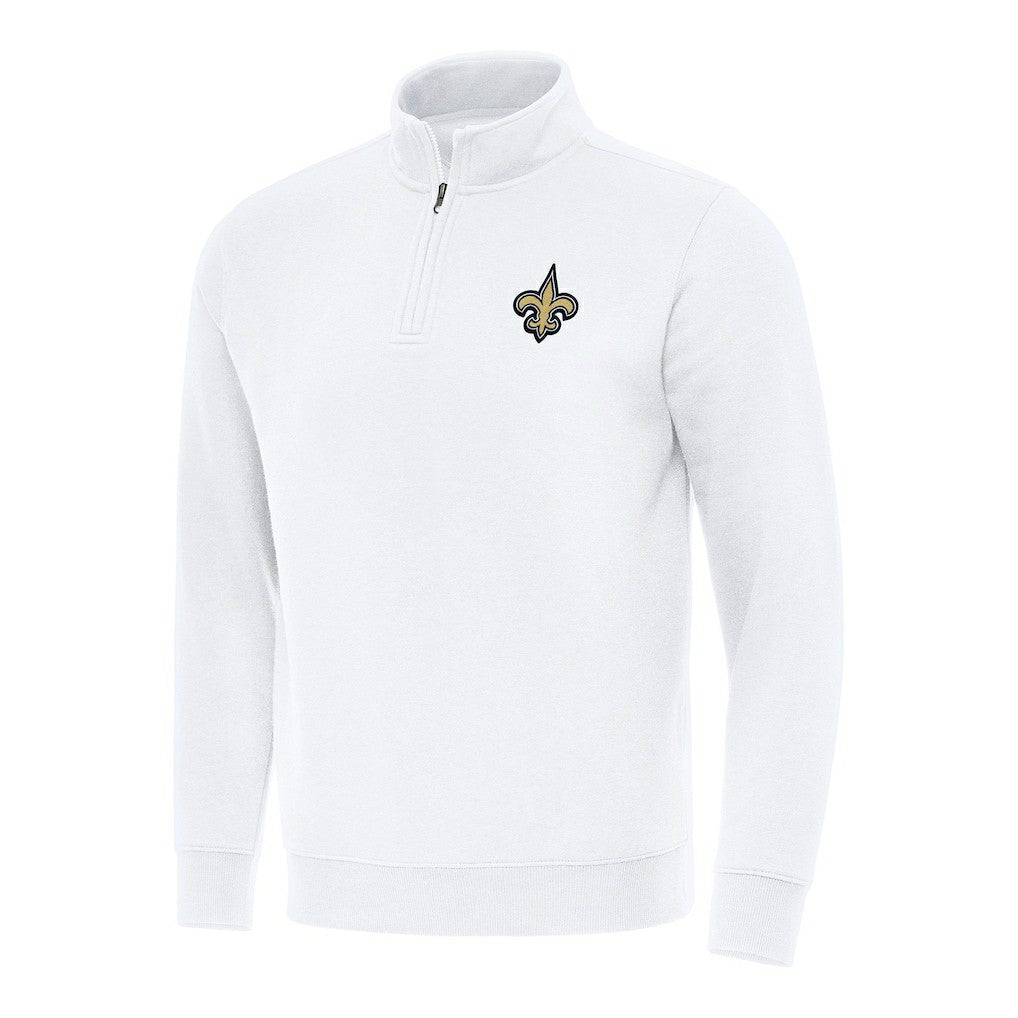 New Orleans Saints Antigua Victory Quarter-Zip Pullover Top - White Pullover