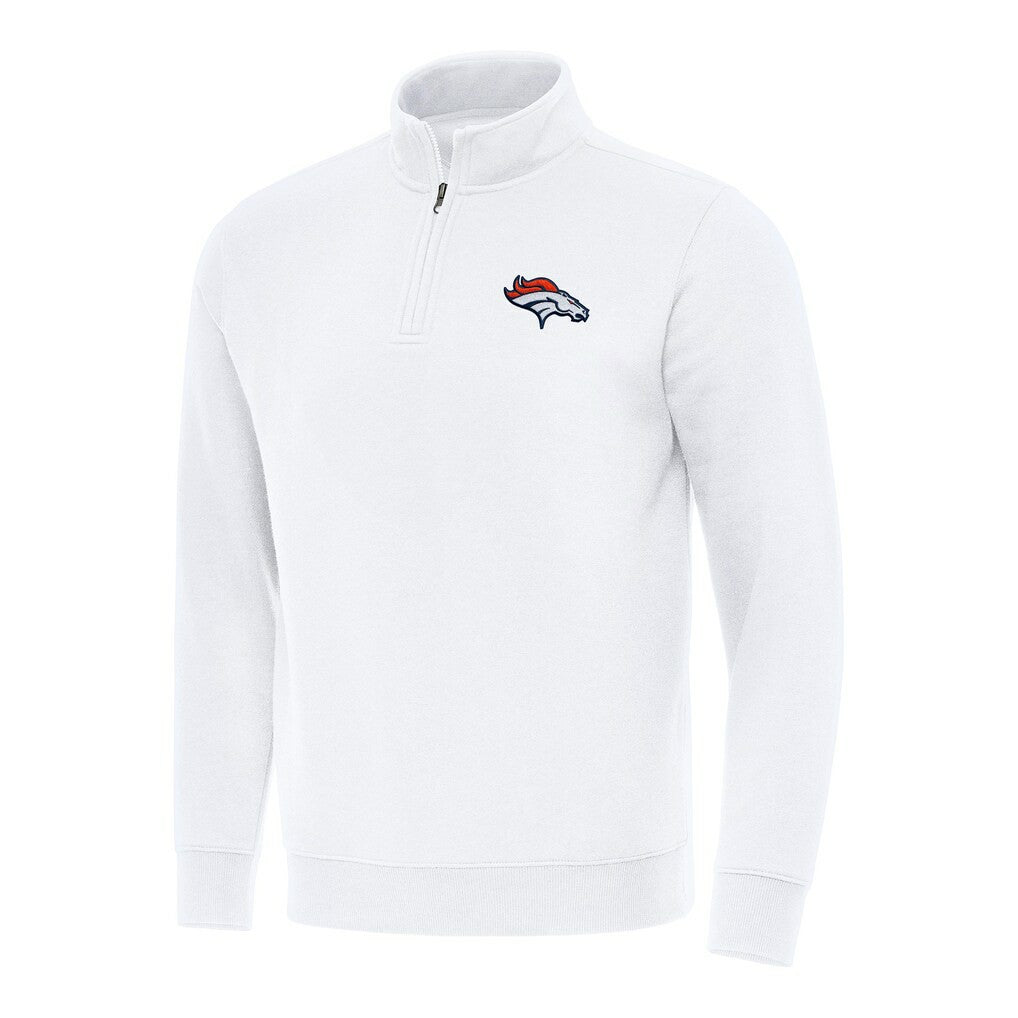 Denver Broncos Antigua Victory Quarter-Zip Pullover Top - White Pullover