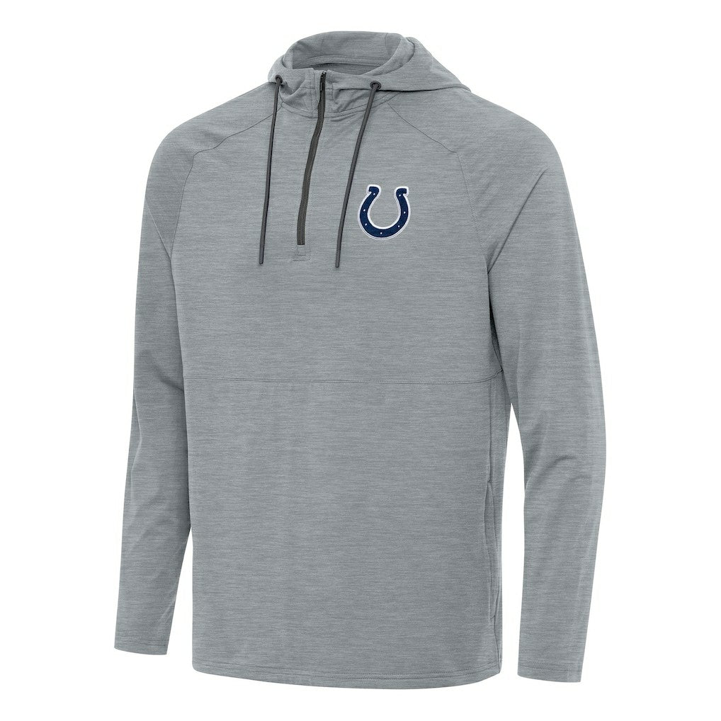 Indianapolis Colts Antigua Spikes Quarter-Zip Pullover Hoodie - Heather Gray Hoodies