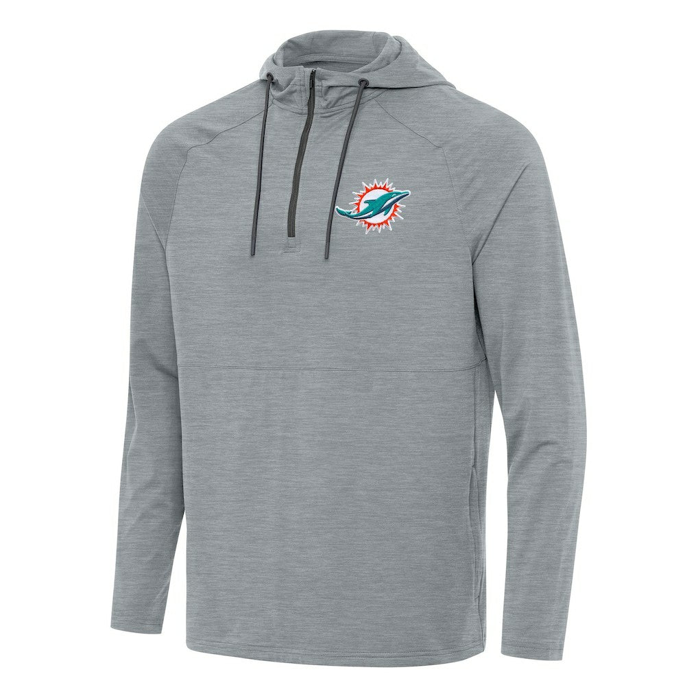 Miami Dolphins Antigua Spikes Quarter-Zip Pullover Hoodie - Heather Gray Hoodies