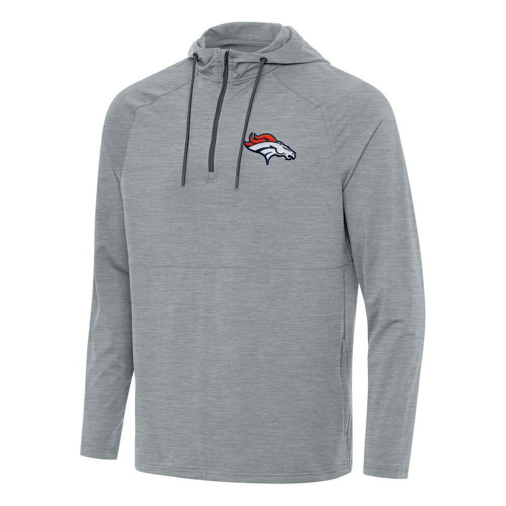 Denver Broncos Antigua Spikes Quarter-Zip Pullover Hoodie - Heather Gray Hoodies