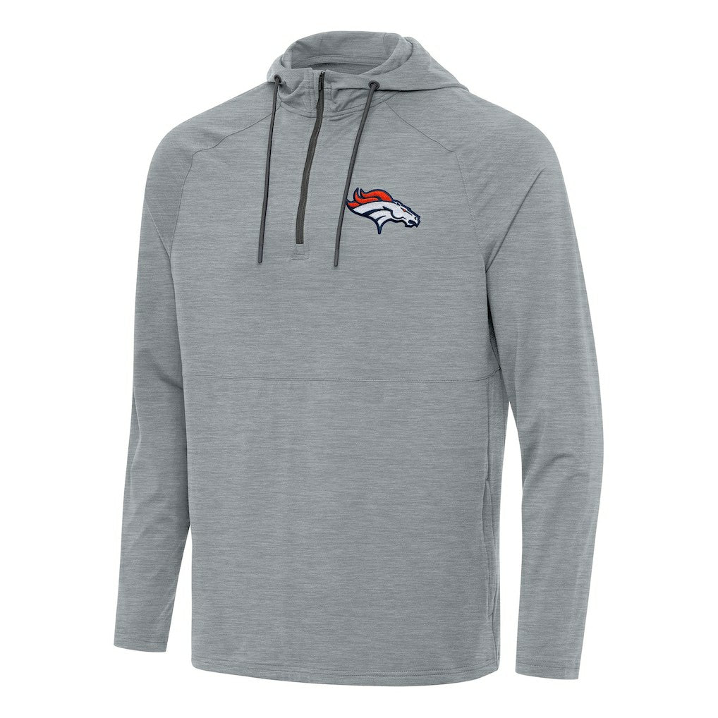 Denver Broncos Antigua Spikes Quarter-Zip Pullover Hoodie - Heather Gray Hoodies