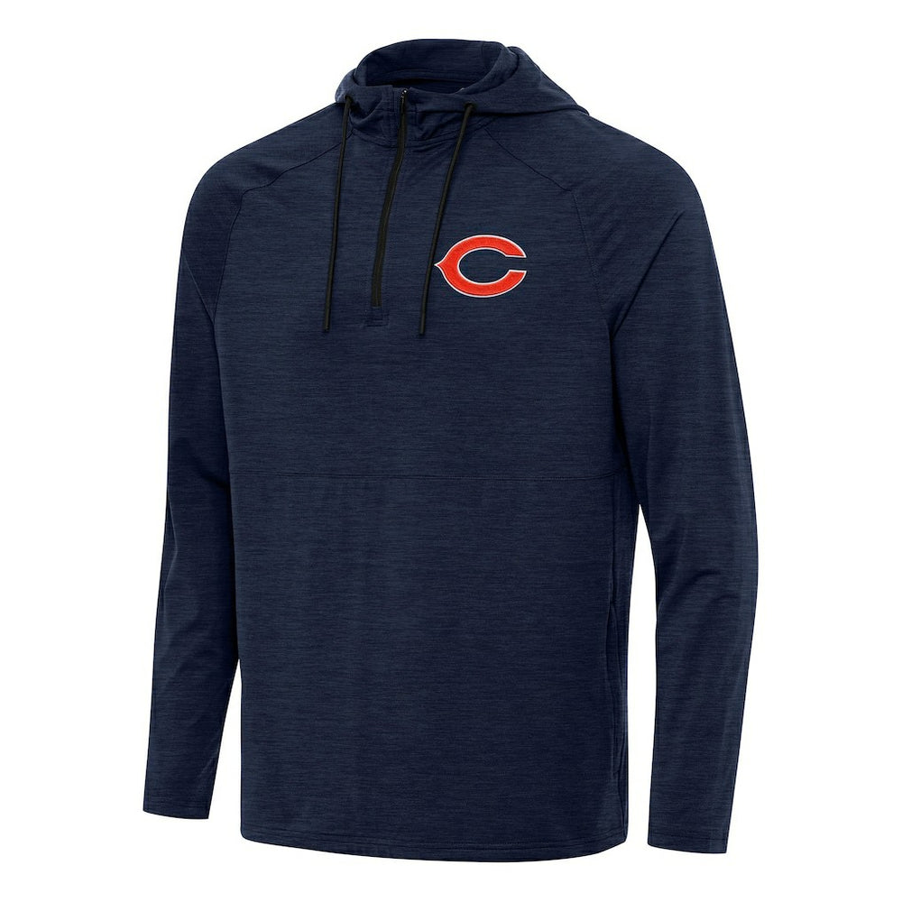 Chicago Bears Antigua Spikes Quarter-Zip Pullover Hoodie - Heather Navy Hoodies