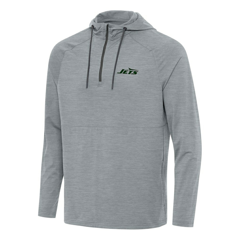 New York Jets Antigua Spikes Quarter-Zip Pullover Hoodie - Heather Gray Hoodies