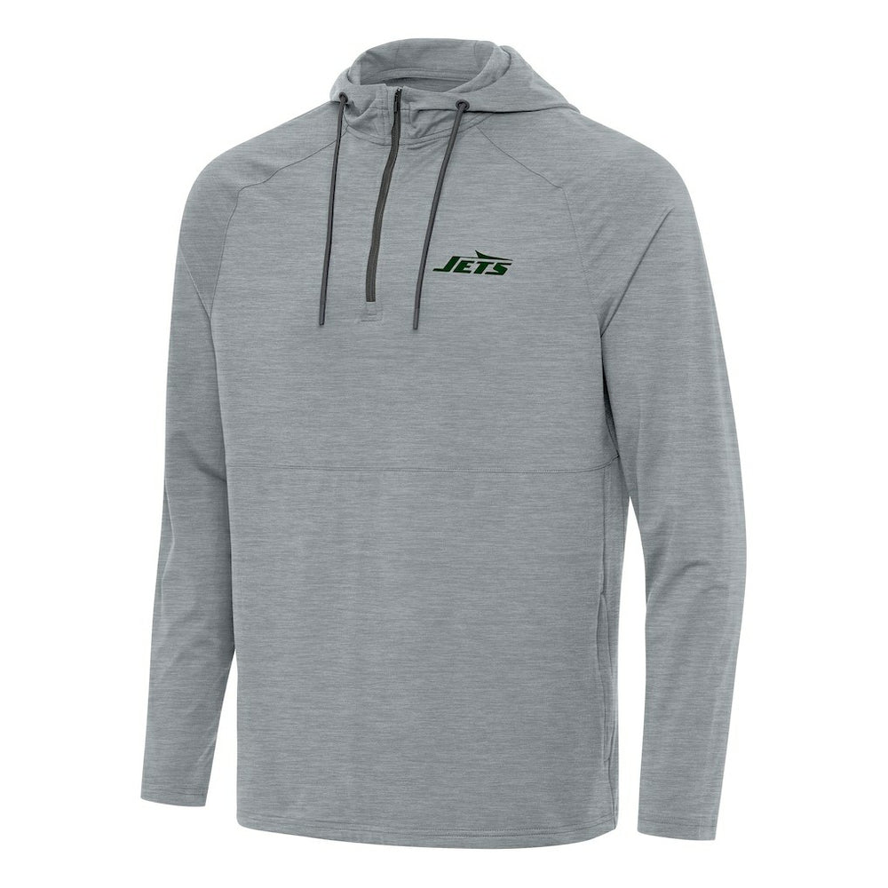 New York Jets Antigua Spikes Quarter-Zip Pullover Hoodie - Heather Gray Hoodies