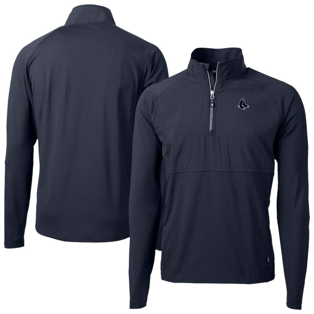 Boston Red Sox Cutter & Buck Adapt Eco Hybrid Raglan DryTec Quarter-Zip Jacket - Navy Jackets