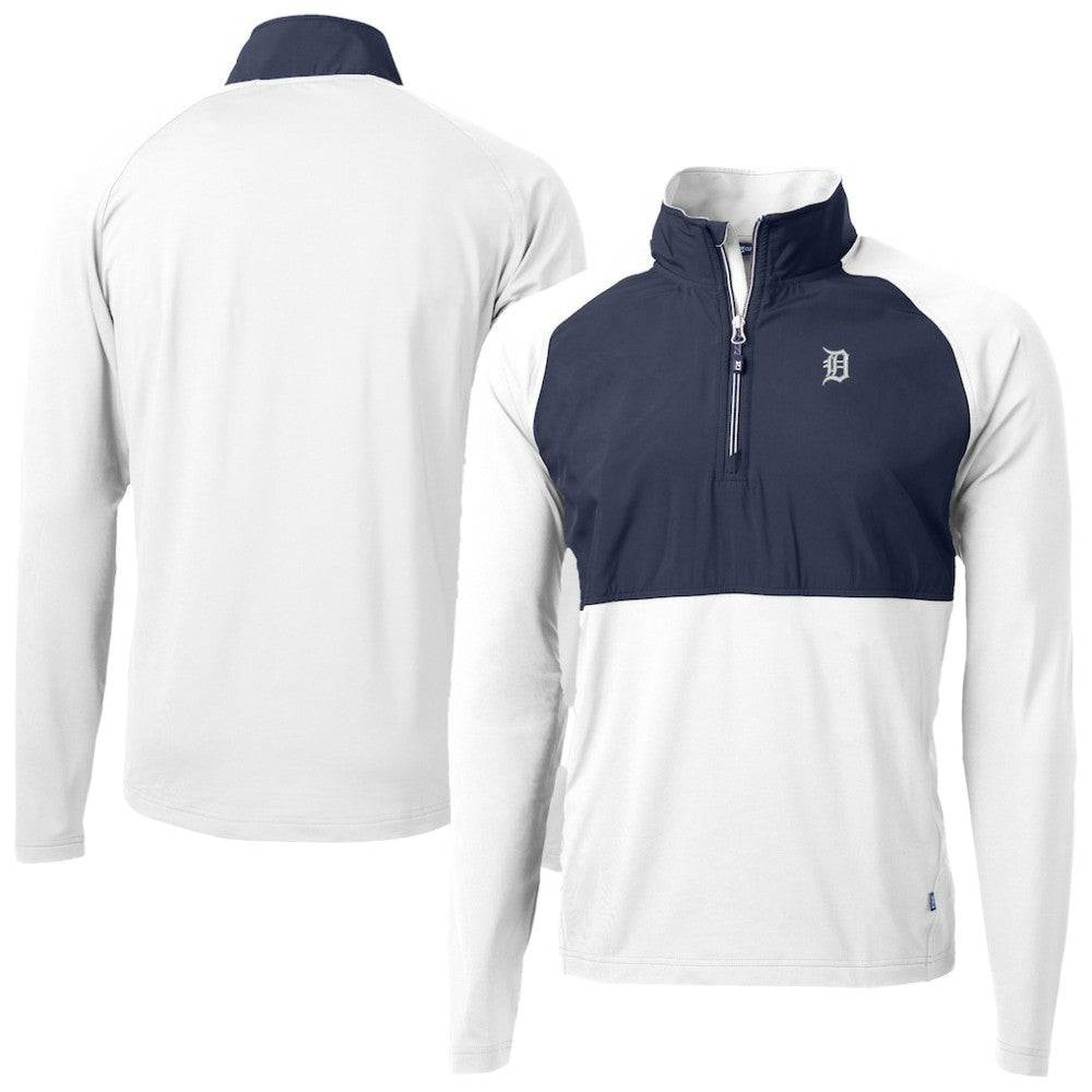 Detroit Tigers Cutter & Buck Adapt Eco Hybrid Raglan DryTec Quarter-Zip Jacket - White Jackets