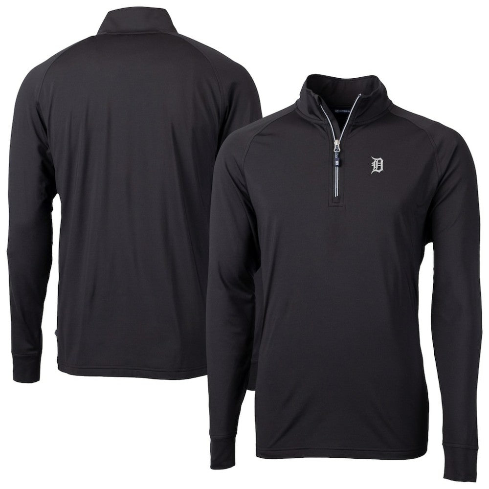 Detroit Tigers Cutter & Buck Adapt Eco Raglan Quarter-Zip Top - Black Tops