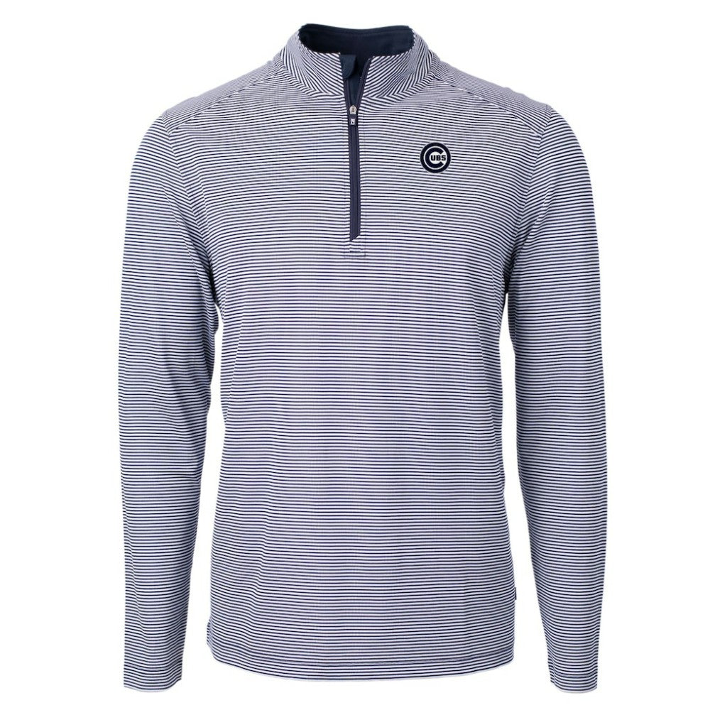 Chicago Cubs Cutter & Buck Virtue Eco Pique Micro Stripe Quarter-Zip Jacket - Navy Jackets