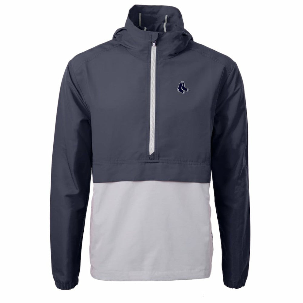 Boston Red Sox Cutter & Buck Charter Eco Recycled Anorak Half-Zip Hoodie Jacket - Navy/Gray Jackets