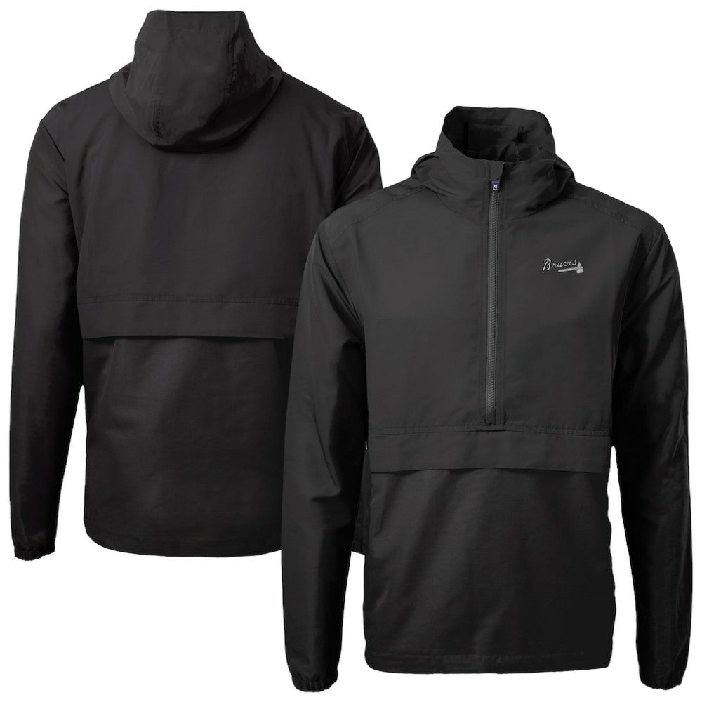 Atlanta Braves Cutter & Buck Charter Eco Recycled Anorak Half-Zip Hoodie Jacket - Black Jackets