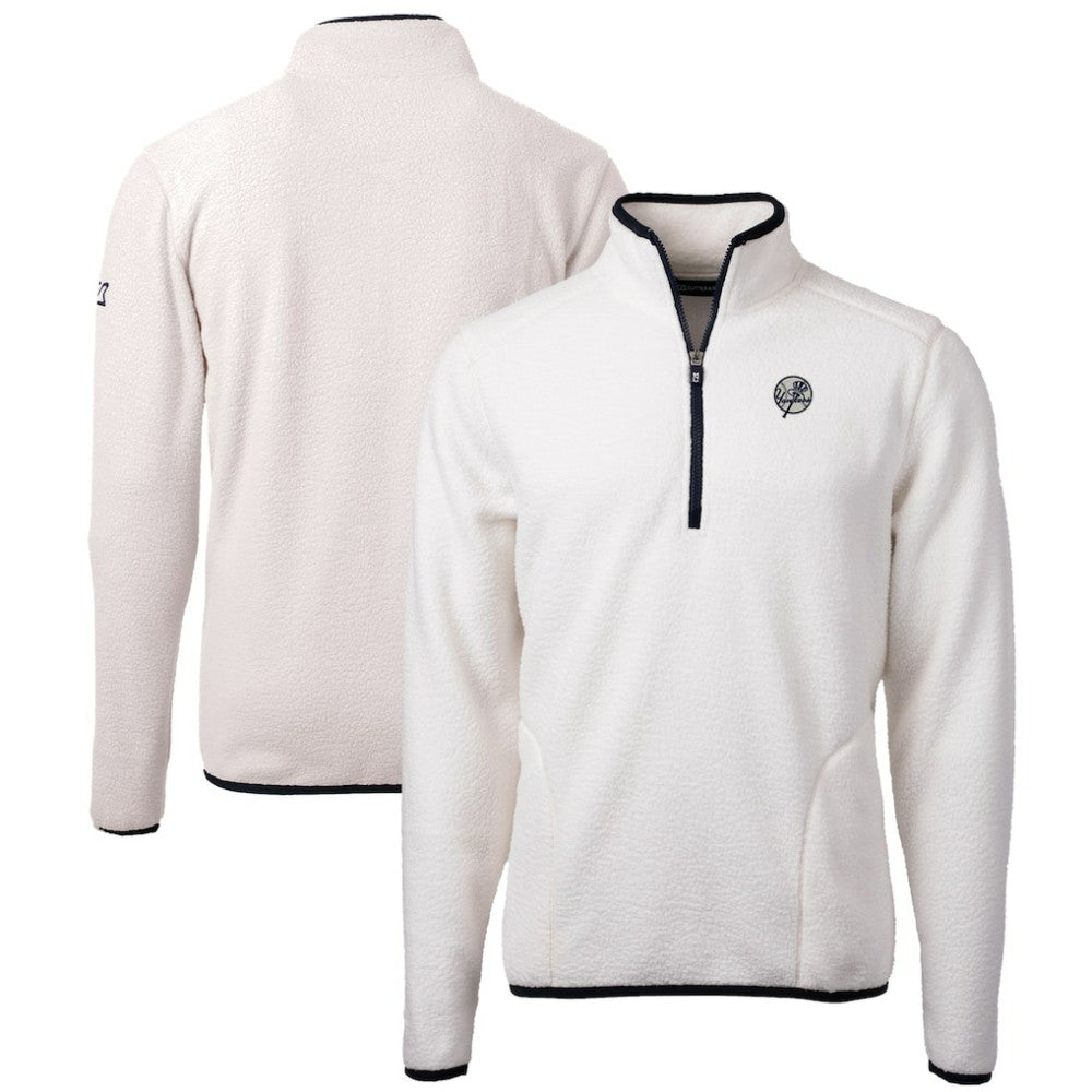 New York Yankees Cutter & Buck Cascade Eco Fleece Quarter-Zip Jacket - Oatmeal Jackets