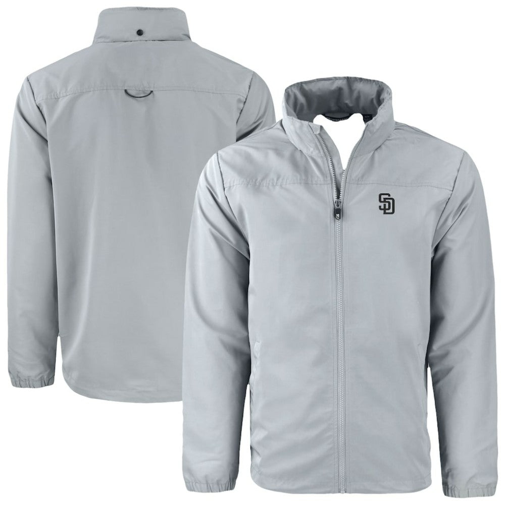 San Diego Padres Cutter & Buck Charter Eco Recycled Full-Zip Hoodie Jacket - Gray Jackets