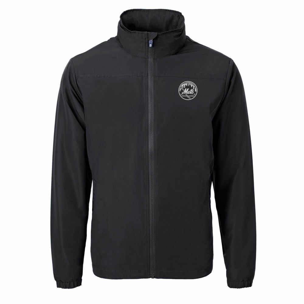 New York Mets Cutter & Buck Charter Eco Recycled Full-Zip Hoodie Jacket - Black Jackets