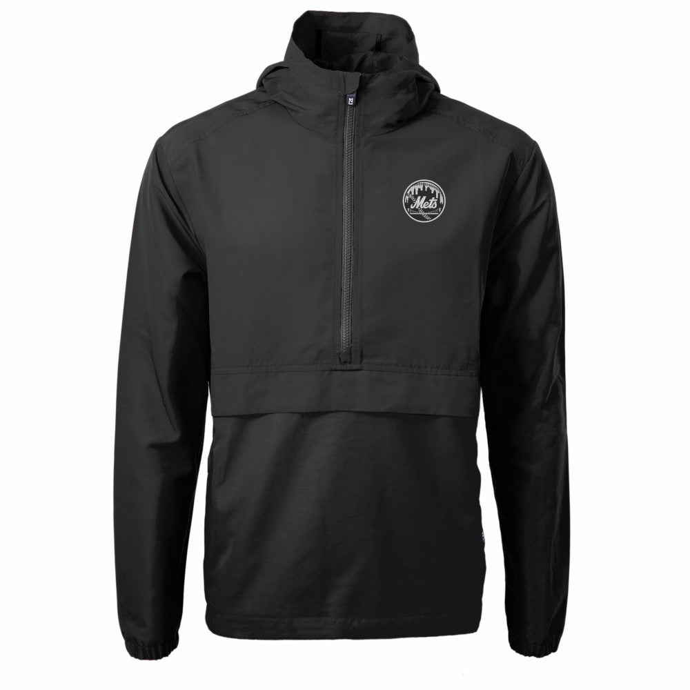 New York Mets Cutter & Buck Charter Eco Recycled Anorak Half-Zip Hoodie Jacket - Black Jackets