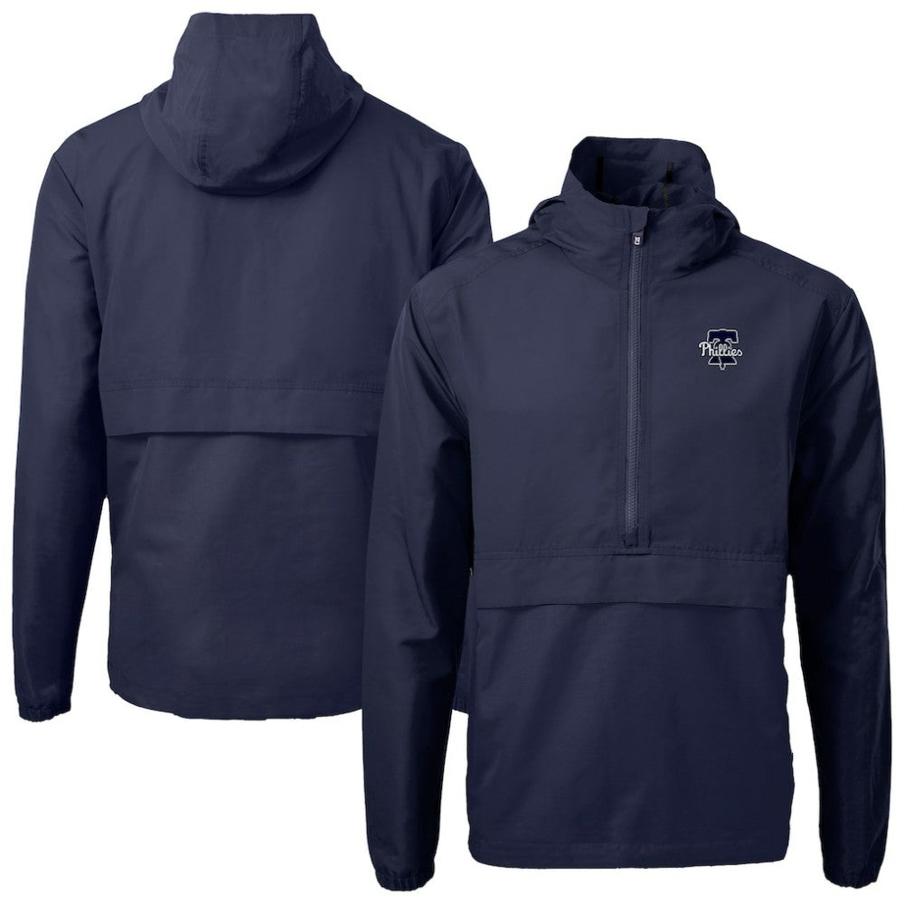 Philadelphia Phillies Cutter & Buck Charter Eco Recycled Anorak Half-Zip Hoodie Jacket - Navy Jackets