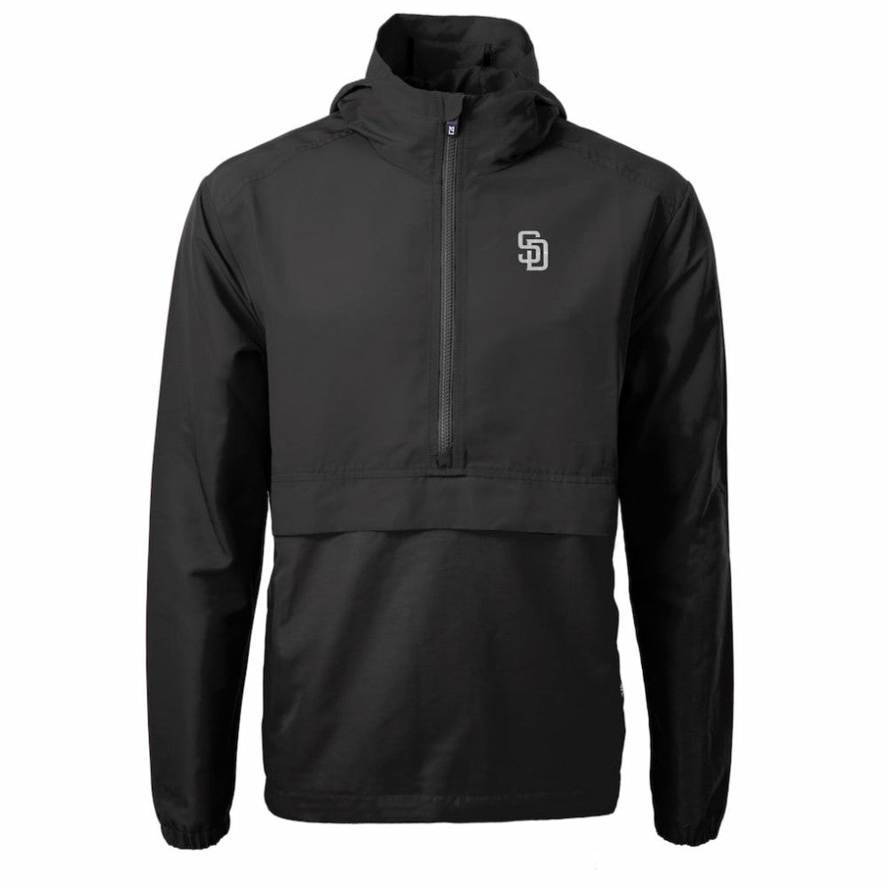 San Diego Padres Cutter & Buck Charter Eco Recycled Anorak Half-Zip Hoodie Jacket - Black Jackets