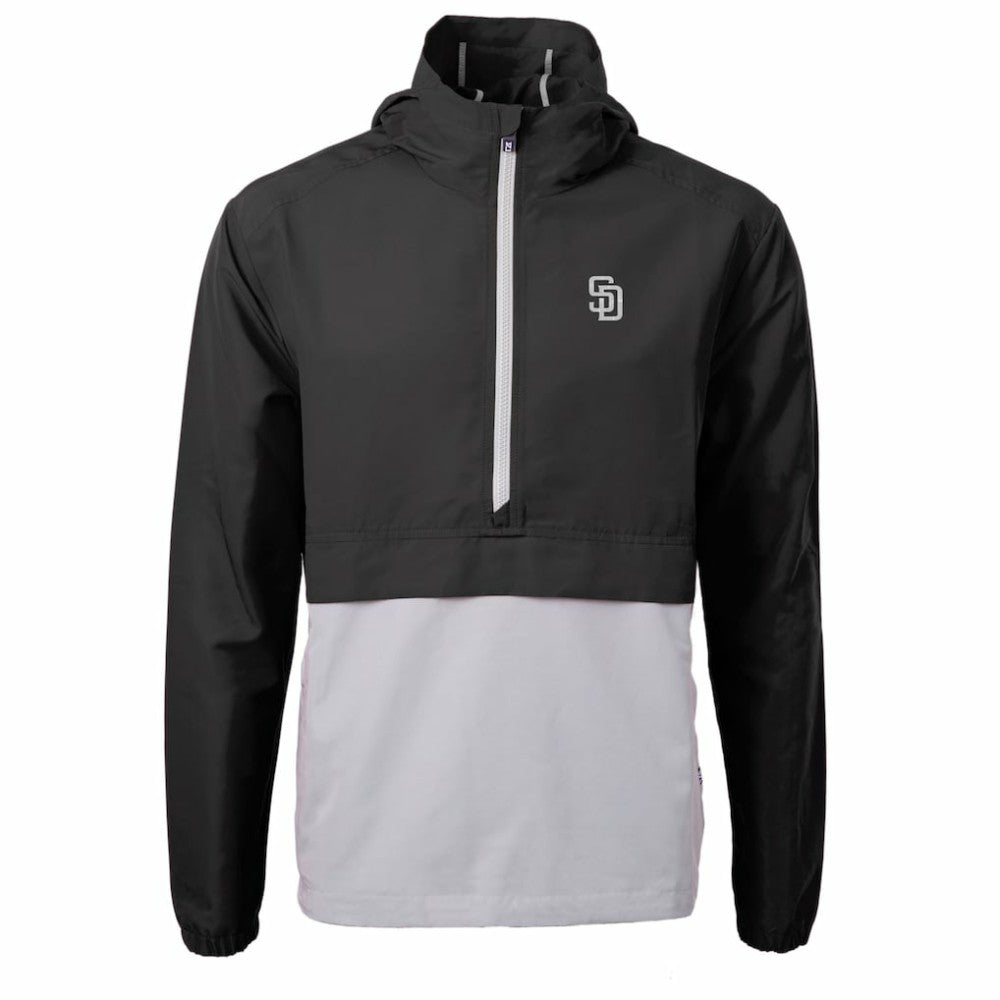 San Diego Padres Cutter & Buck Charter Eco Recycled Anorak Half-Zip Hoodie Jacket - Black Jackets