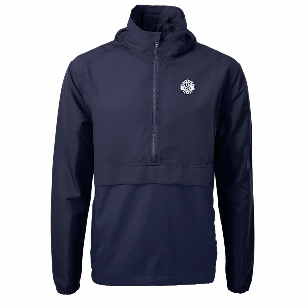Milwaukee Brewers Cutter & Buck Charter Eco Recycled Anorak Half-Zip Hoodie Jacket - Navy Jackets