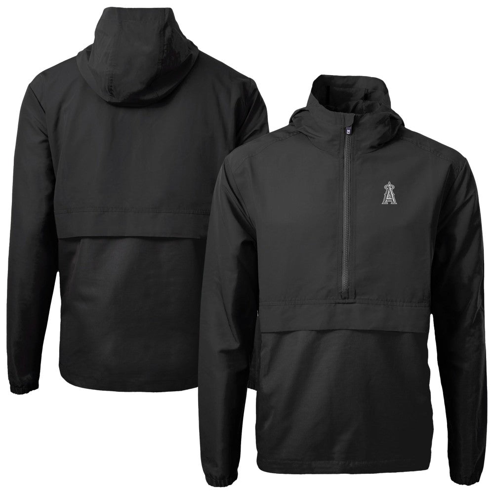 Los Angeles Angels Cutter & Buck Charter Eco Recycled Anorak Half-Zip Hoodie Jacket - Black Jackets