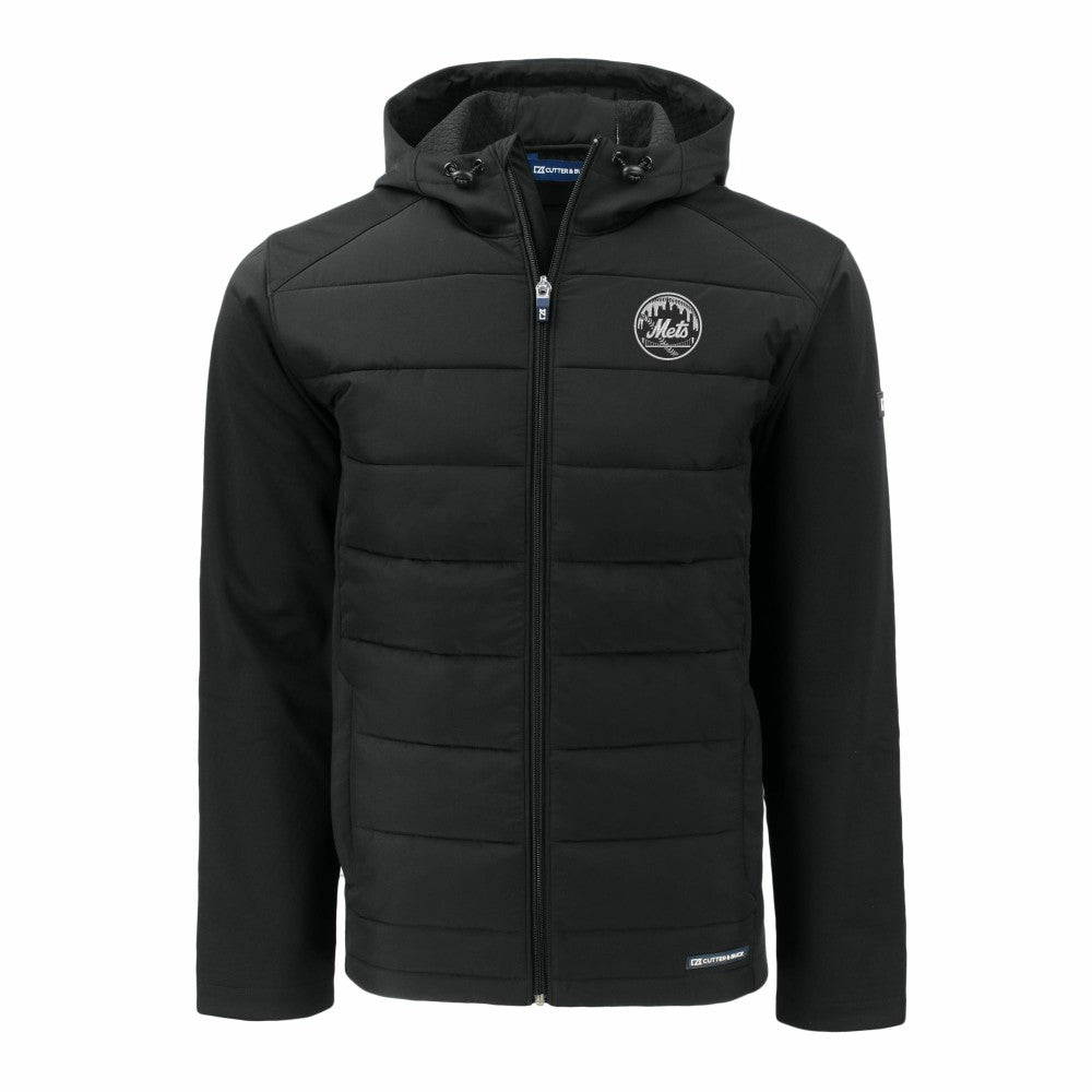 New York Mets Cutter & Buck Evoke Hybrid Eco Softshell Recycled Full-Zip Hooded Jacket - Black Jackets