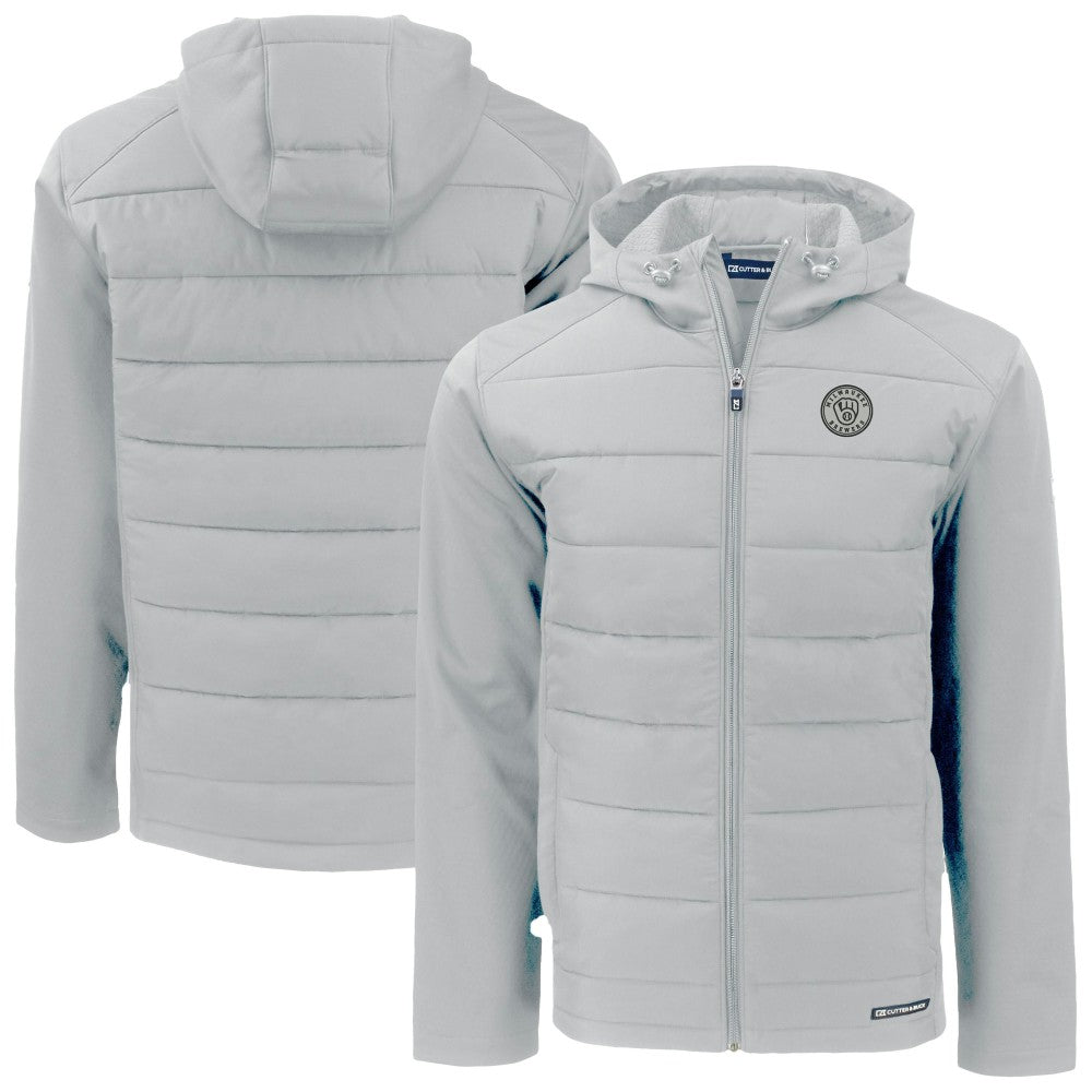 Milwaukee Brewers Cutter & Buck Evoke Hybrid Eco Softshell Recycled Full-Zip Hooded Jacket - Gray Jackets