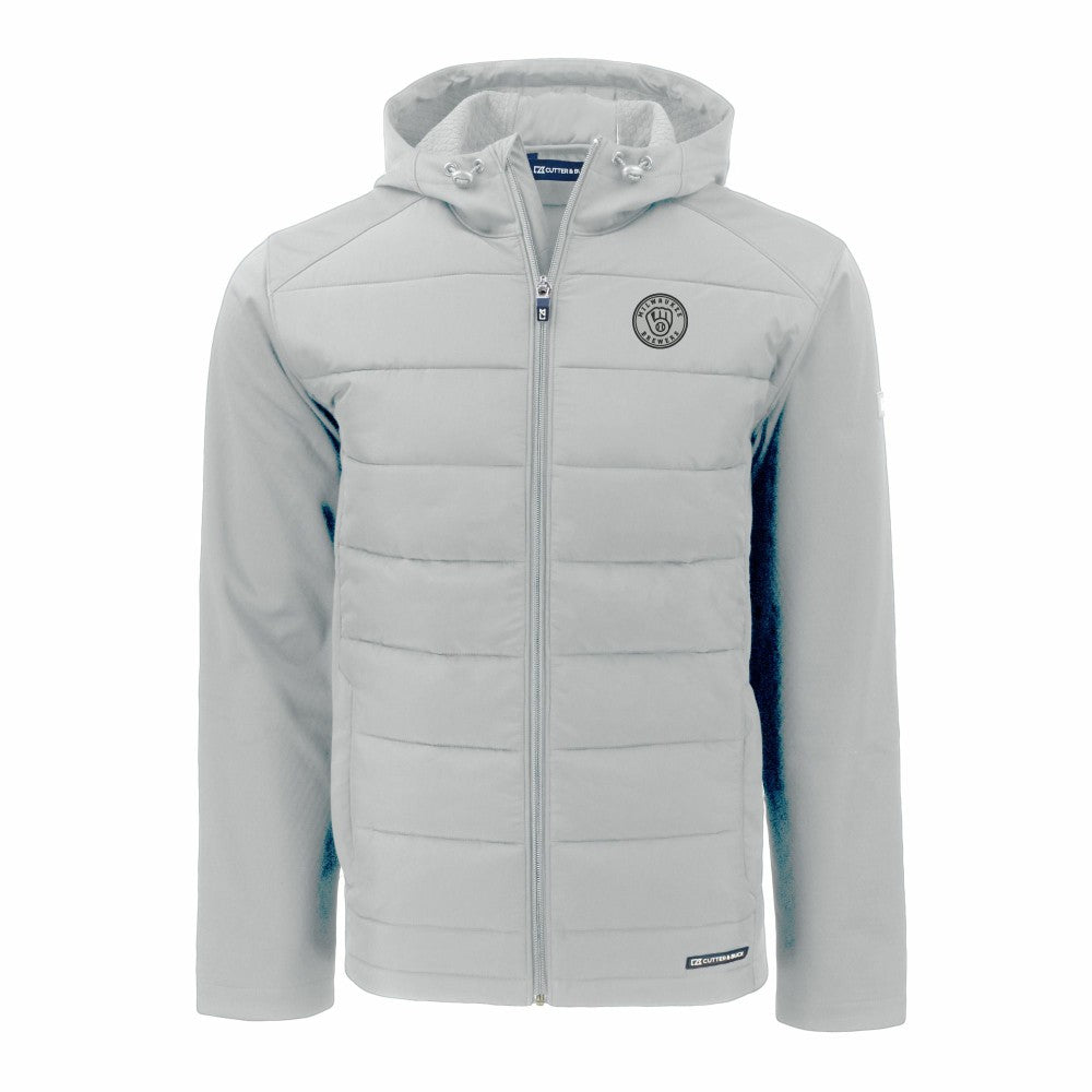 Milwaukee Brewers Cutter & Buck Evoke Hybrid Eco Softshell Recycled Full-Zip Hooded Jacket - Gray Jackets