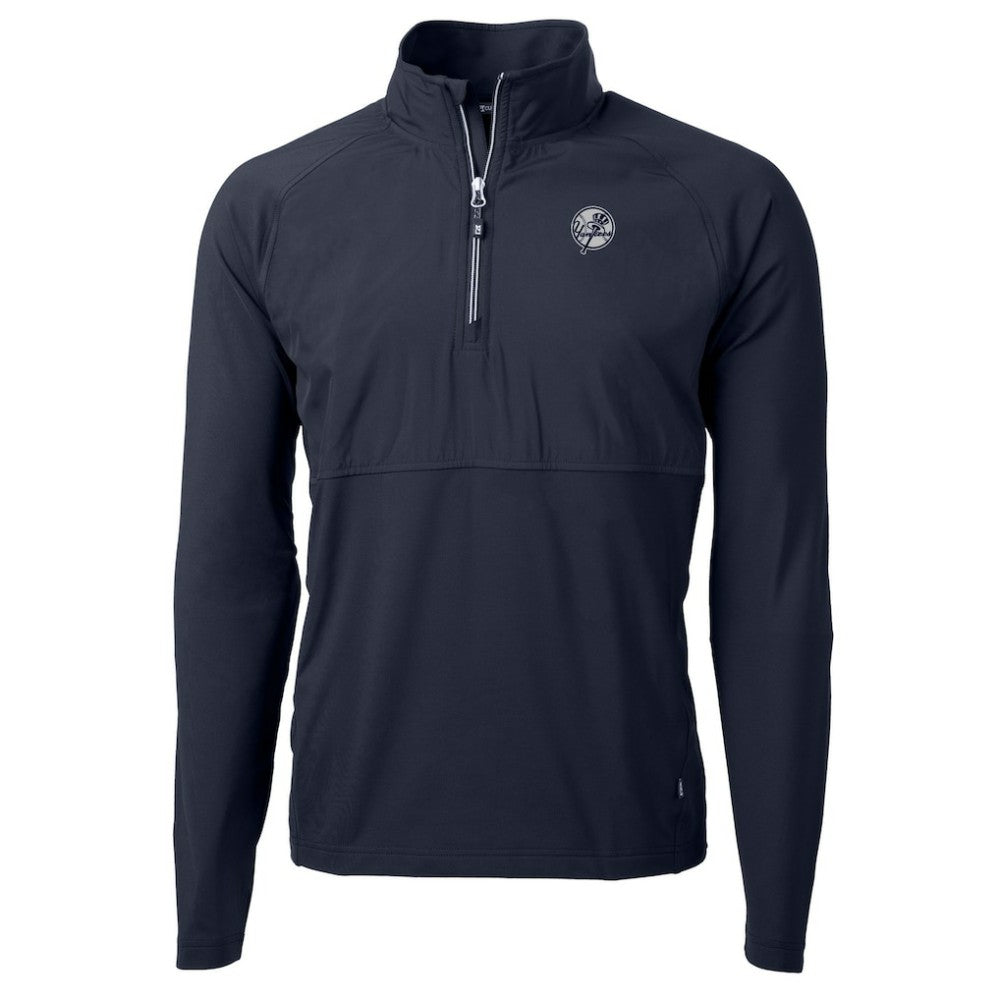 New York Yankees Cutter & Buck Adapt Eco Hybrid Raglan DryTec Quarter-Zip Jacket - Navy Jackets