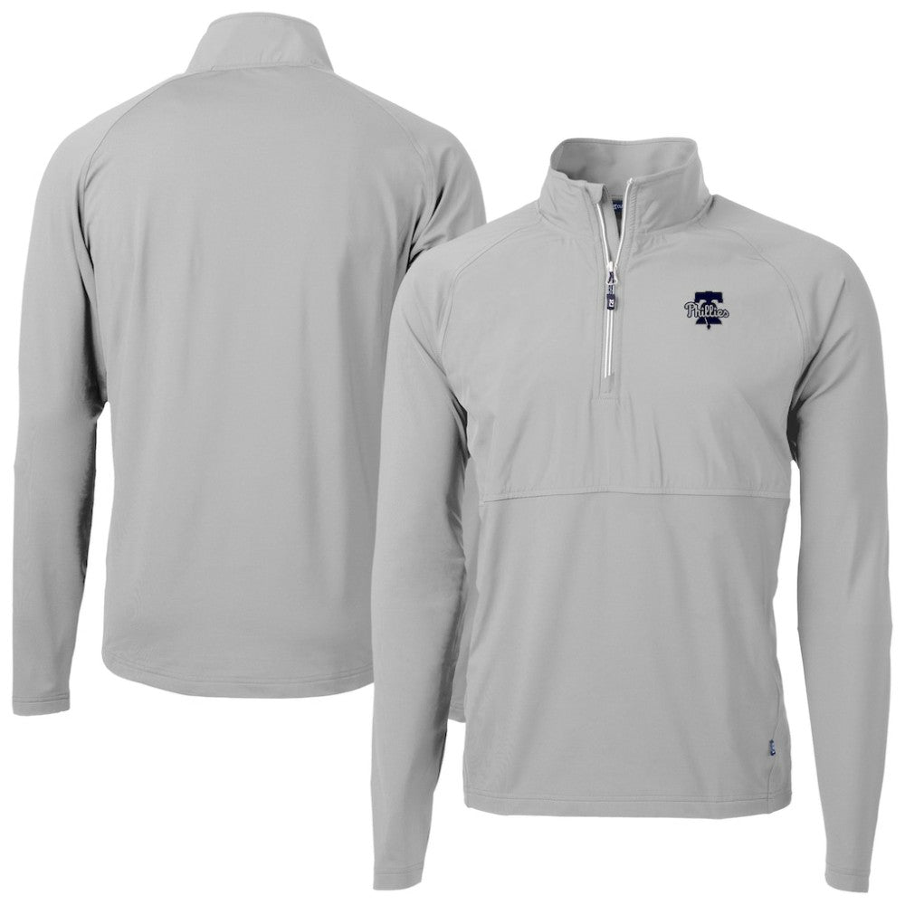 Philadelphia Phillies Cutter & Buck Adapt Eco Hybrid Raglan DryTec Quarter-Zip Jacket - Gray Jackets