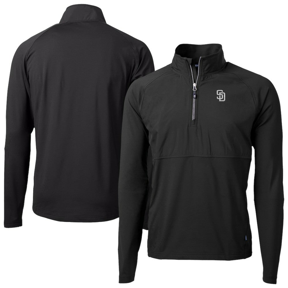 San Diego Padres Cutter & Buck Adapt Eco Hybrid Raglan DryTec Quarter-Zip Jacket - Black Jackets