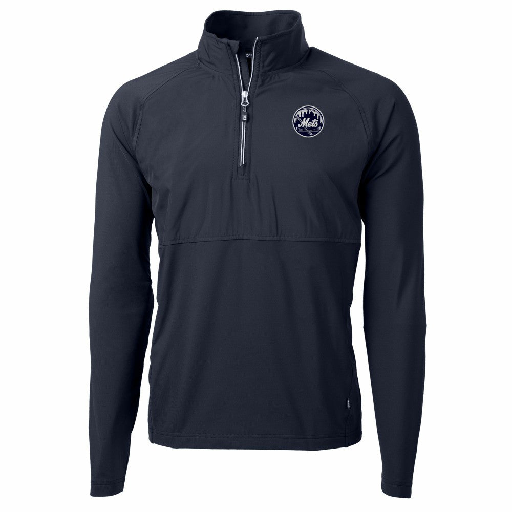 New York Mets Cutter & Buck Adapt Eco Hybrid Raglan DryTec Quarter-Zip Jacket - Navy Jackets