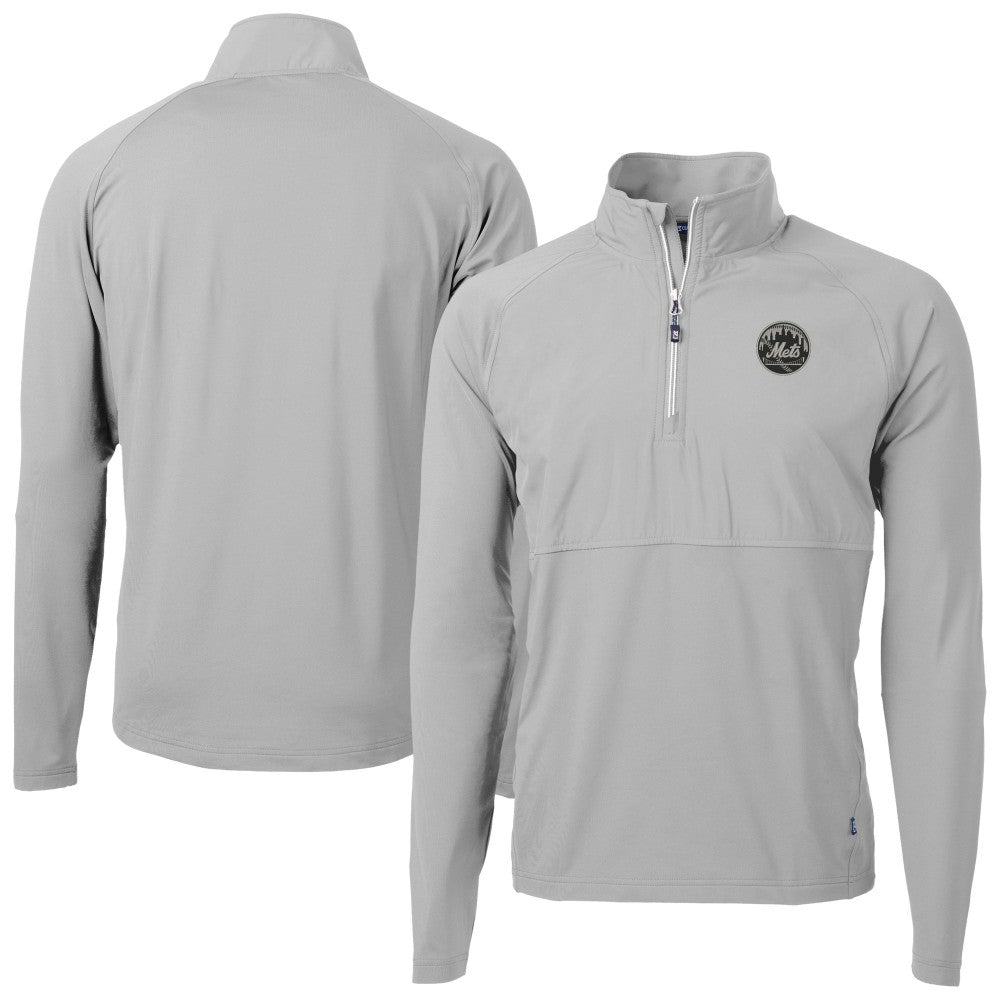 New York Mets Cutter & Buck Adapt Eco Hybrid Raglan DryTec Quarter-Zip Jacket - Gray Jackets