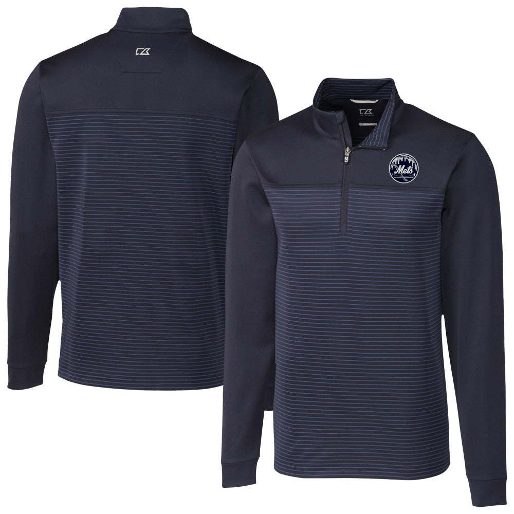 New York Mets Cutter & Buck Traverse Eco Stripe Tri-Blend DryTec Quarter-Zip Jacket - Navy Jackets