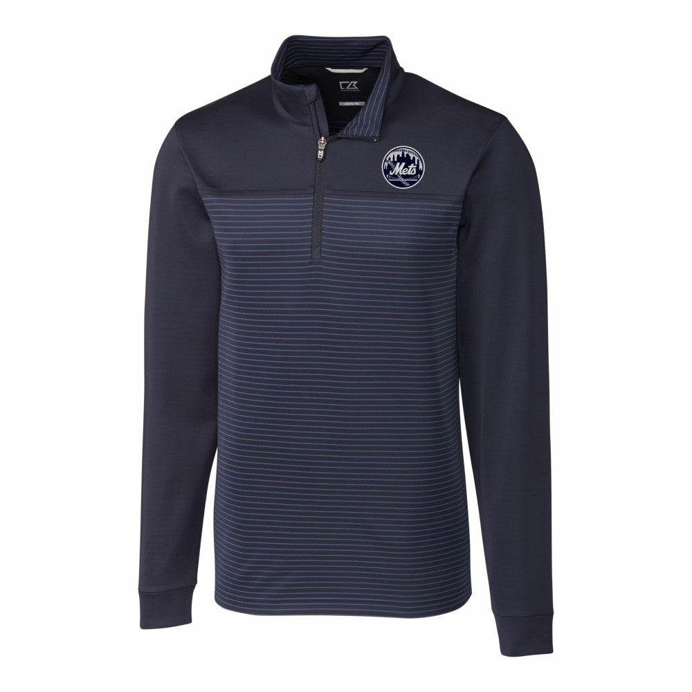New York Mets Cutter & Buck Traverse Eco Stripe Tri-Blend DryTec Quarter-Zip Jacket - Navy Jackets