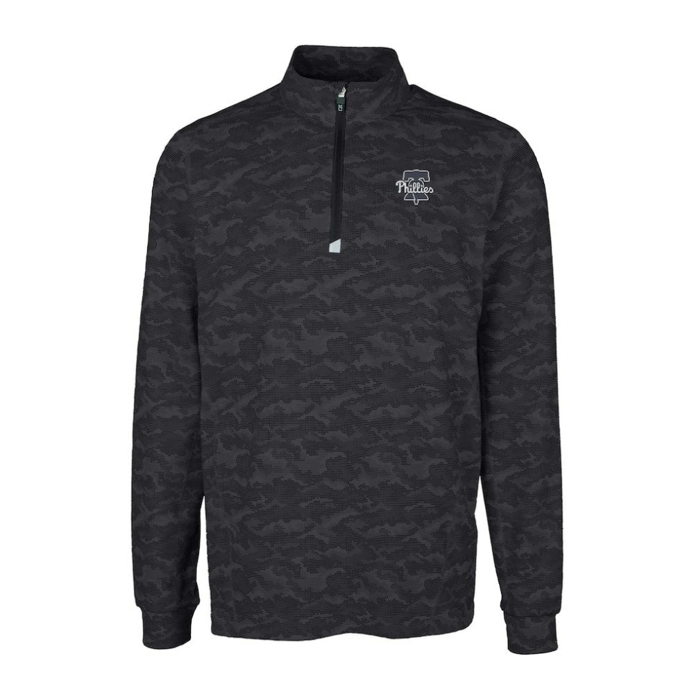 Philadelphia Phillies Cutter & Buck Traverse Eco Camo Tri-Blend DryTec Quarter-Zip Top - Black Tops