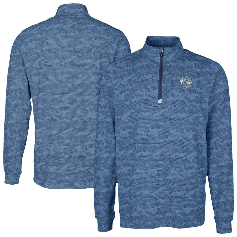 Philadelphia Phillies Cutter & Buck Traverse Eco Camo Tri-Blend DryTec Quarter-Zip Top - Navy Tops