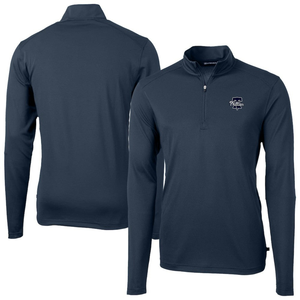 Philadelphia Phillies Cutter & Buck Virtue Eco Pique Quarter-Zip Jacket - Navy Jackets
