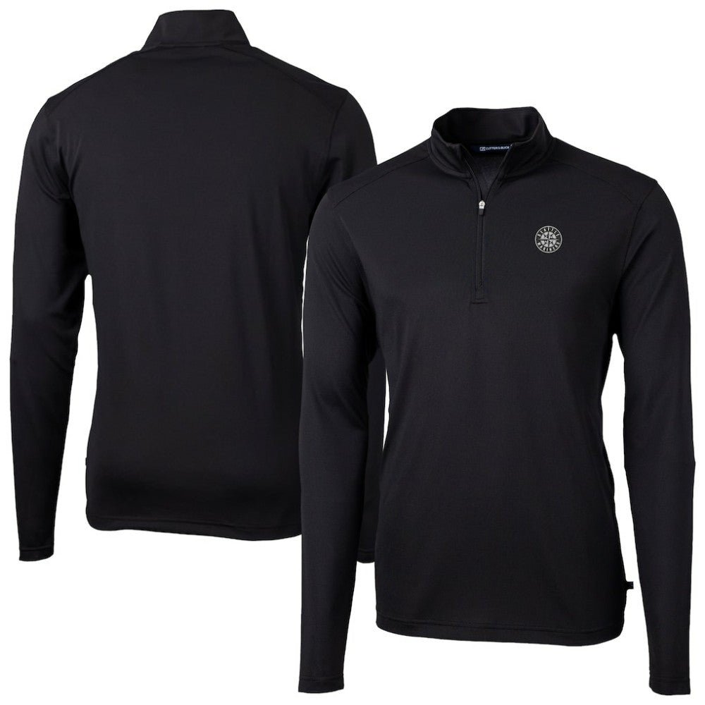 Seattle Mariners Cutter & Buck Virtue Eco Pique Quarter-Zip Jacket - Black Jackets