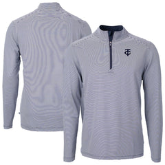 Minnesota Twins Cutter & Buck Virtue Eco Pique Micro Stripe Quarter-Zip Jacket - Navy Jackets