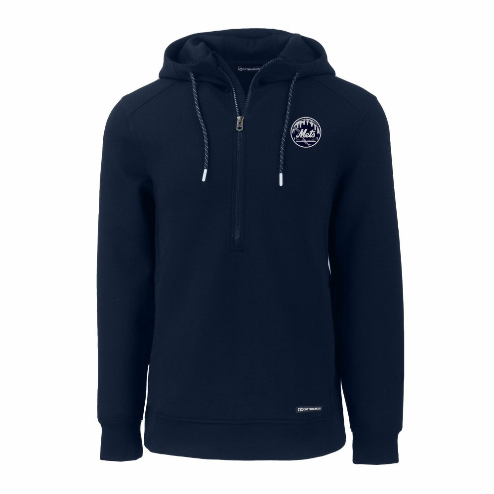 New York Mets Cutter & Buck Roam Eco Recycled Tri-Blend Half-Zip Hoodie - Navy Hoodies