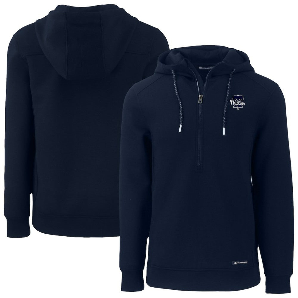 Philadelphia Phillies Cutter & Buck Roam Eco Recycled Tri-Blend Half-Zip Hoodie - Navy Hoodies