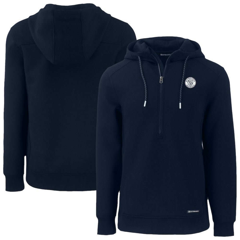 Milwaukee Brewers Cutter & Buck Roam Eco Recycled Tri-Blend Half-Zip Hoodie - Navy Hoodies