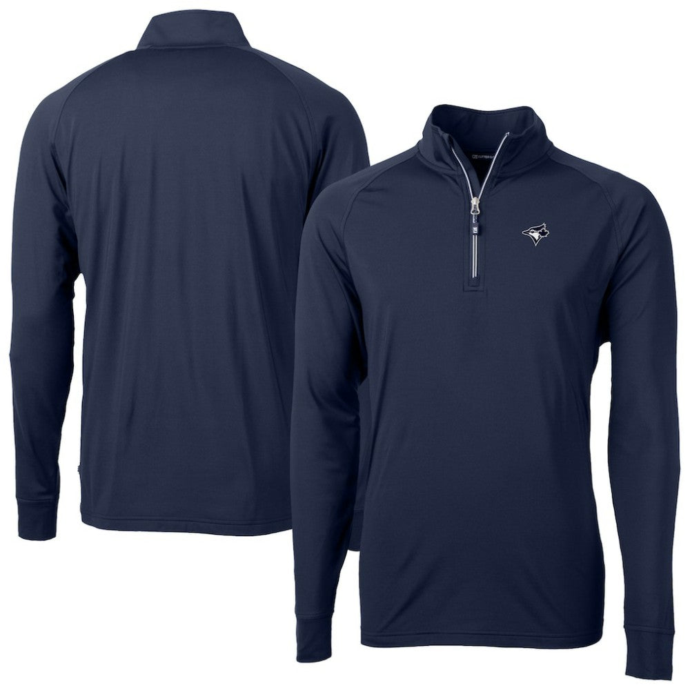 Toronto Blue Jays Cutter & Buck Adapt Eco DryTec Raglan Quarter-Zip Jacket - Navy Jackets