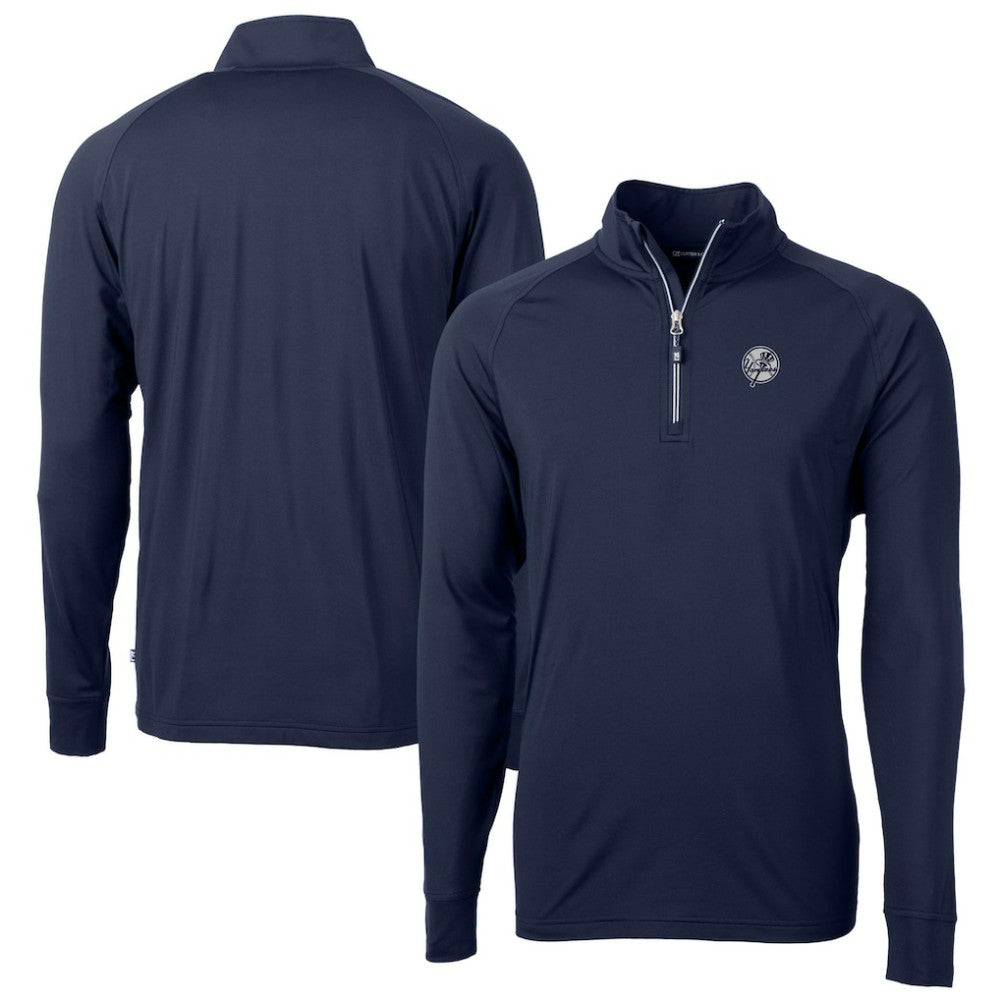 New York Yankees Cutter & Buck Big & Tall Adapt Eco DryTec Raglan Quarter-Zip Jacket - Navy Jackets