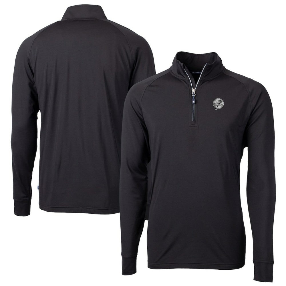 New York Yankees Cutter & Buck Big & Tall Adapt Eco DryTec Raglan Quarter-Zip Jacket - Black Jackets