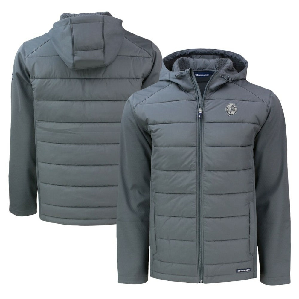 New York Yankees Cutter & Buck Big & Tall Evoke Hybrid Eco Softshell Recycled Full-Zip Hooded PrimaLoft Jacket - Gray Jackets