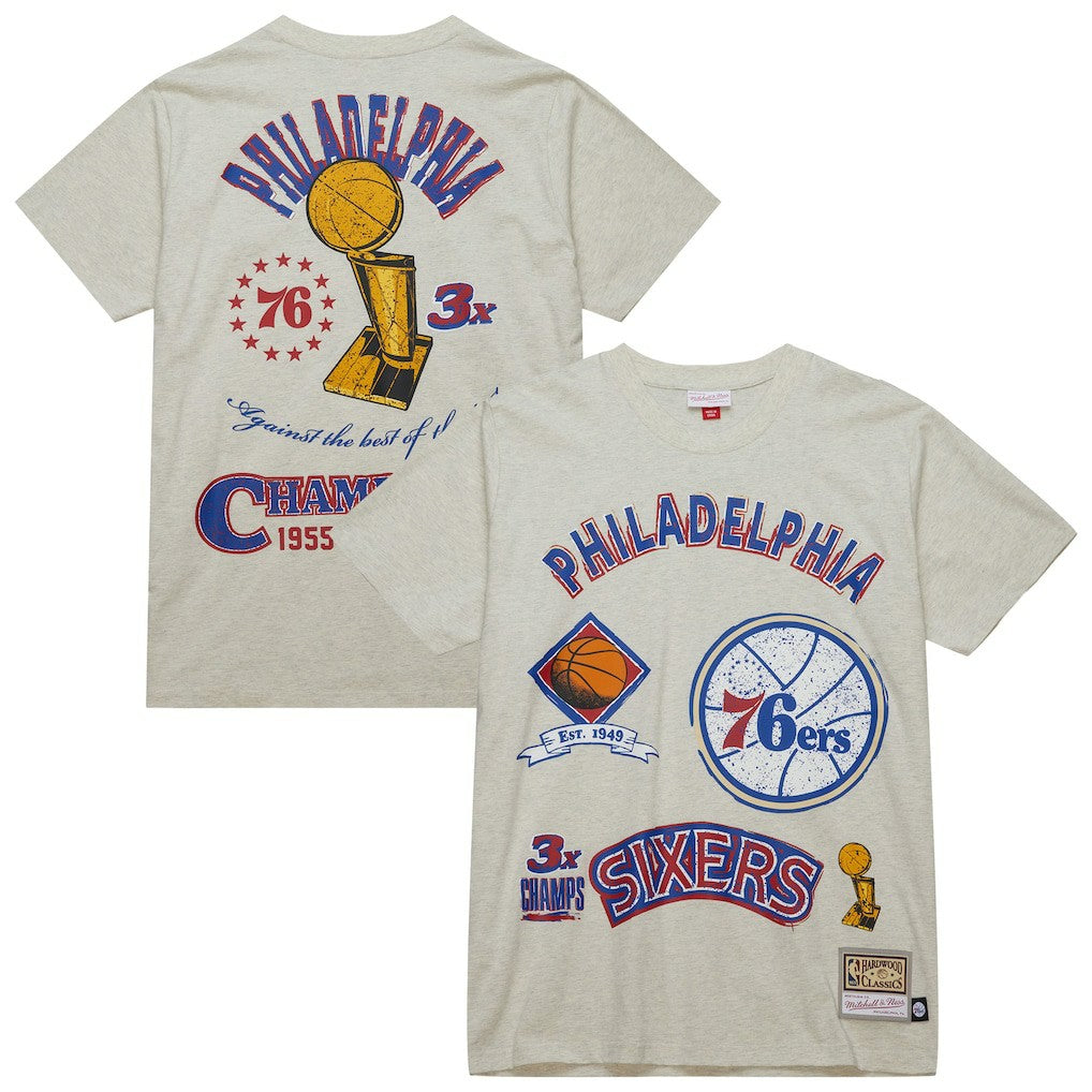 Philadelphia 76ers Hardwood Classics Legacy Defined Retro Championship T-Shirt Oatmeal - Mitchell & Ness