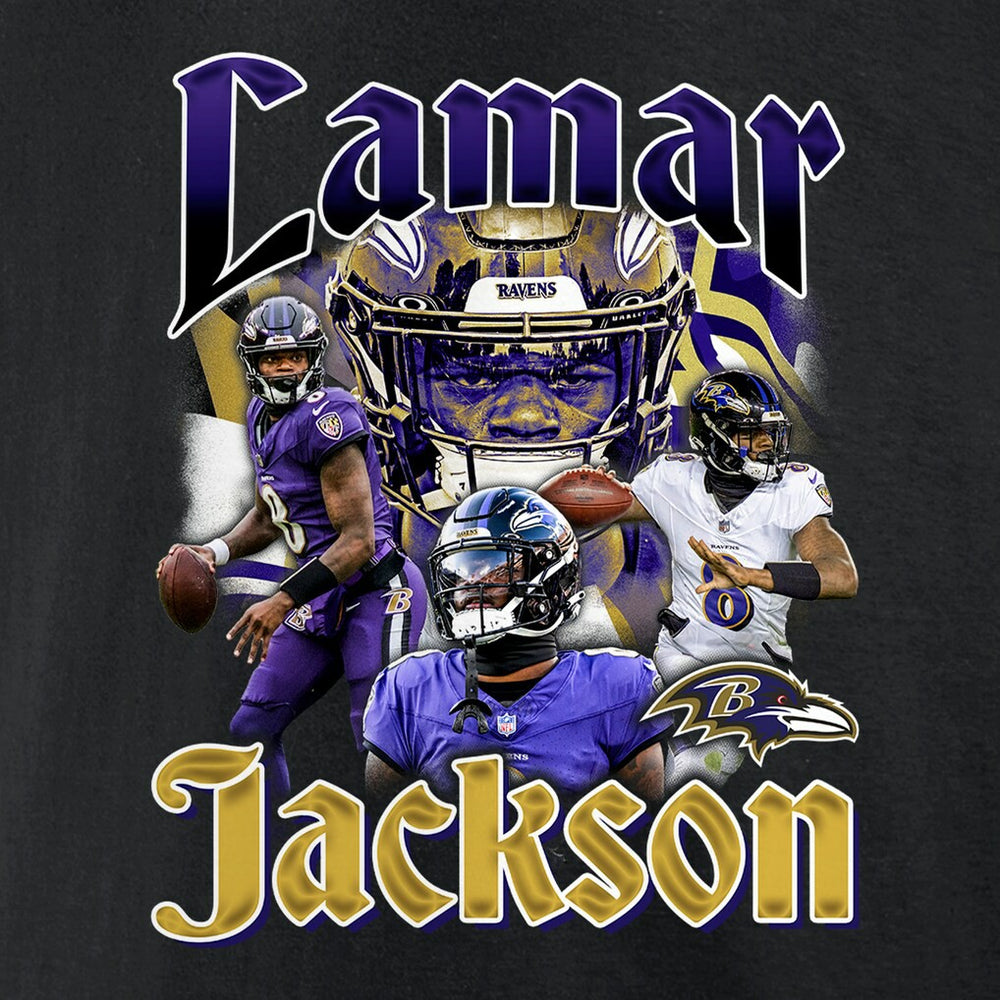 Lamar Jackson Baltimore Ravens Notorious Player Graphic T-Shirt - Black T-shirts