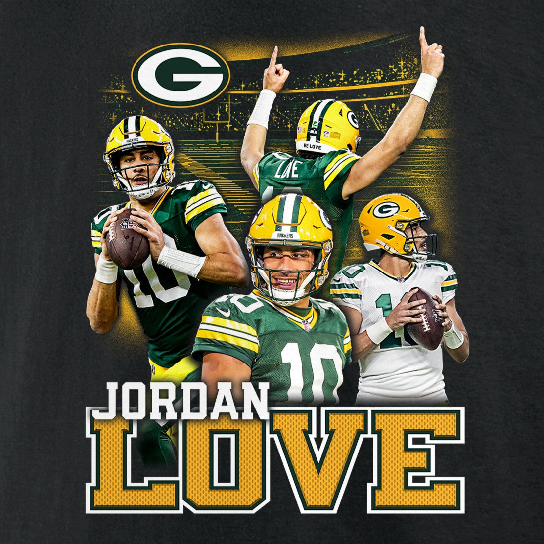 Jordan Love Green Bay Packers Notorious Player Graphic T-Shirt - Black T-shirts